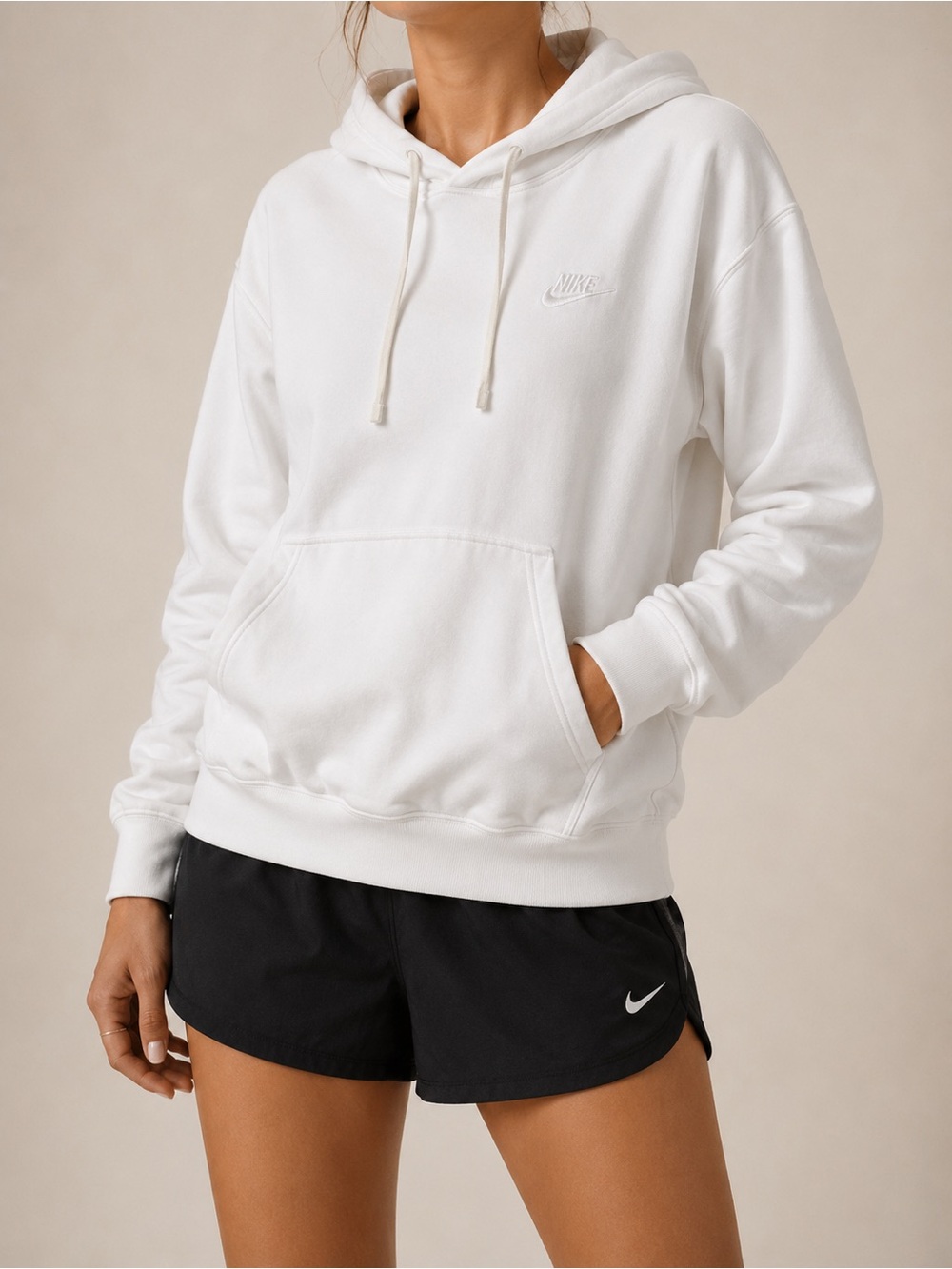 Nike Embroidered Swoosh White Hoodie, size xs